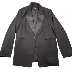 H&M Tuxedo Jacket Womens Large Black Crepe Unstructured Satin Lapels - Picture 1 of 16
