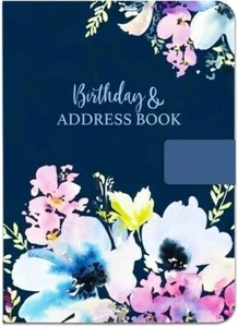 Libro de direcciones y cumpleaños Tallon 7573 tamaño A5 satinado tela azul marino diseño floral - Imagen 1 de 1