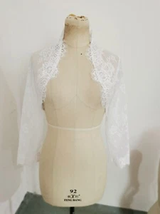 White Wedding Jacket Long Sleeves Bride Bolero Ivory Lace Bridal Jackets - Picture 1 of 5