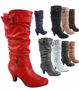 Women's Round Toe Low Heel Zipper Slouchy Mid-Calf Boots Shoes Size 5 - 11 NEW - Picture 1 of 50