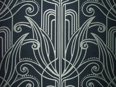 Waldorf Art Deco Navy Blue Silver Jacquard Curtain Upholstery Cushion Use Fabric - Image 1 of 4