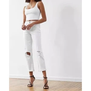Express White Mid Rise Ripped Boyfriend Jeans 2 - Picture 1 of 3