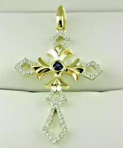 14K Yellow Gold Plated 1 Ct Round Cut Lab Created Diamond Cross Pendant Gift - Picture 1 of 4