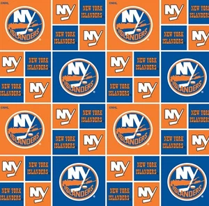 BTY NHL Hockey New York Islanders Block Allover Cotton Fabric BY The YARD - Picture 1 of 1
