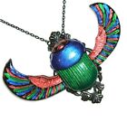 SCARAB BEETLE WINGS Necklace Egyptian Revival Style GREEN RED BLUE Statement