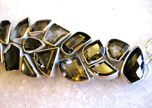 Artisan Sterling Bracelet w/ Dark Brown Faceted Stones of Various Sizes, Shapes - Picture 1 of 11