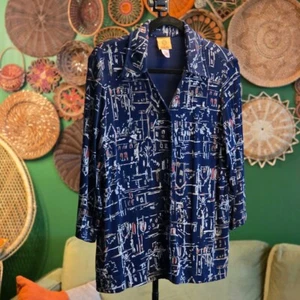 Ruby Rd. Cardigan Women's Medium City Scenes Drawings Button Front 3/4 Sleeve - Picture 1 of 6