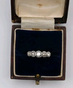 Antiguo anillo de platino de oro amarillo de 18 quilates con diamantes de 5 piedras talla I i vintage con caja - Imagen 1 de 5