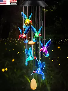 Wind Chimes,Hummingbird Solar Wind Chimes for outside Color Changing,4 Aluminum - Picture 1 of 7