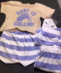 NWT Beach Outfit Surf is Calling T-shirt & 3 Pairs Shorts 0-3 Months - Picture 1 of 3