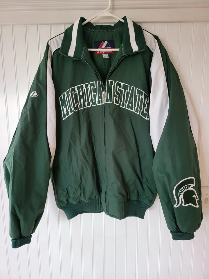 Majestic Michigan State Spartans University MSU Coat Jacket Sz XL Preowned EUC - Imagem 1 de 4