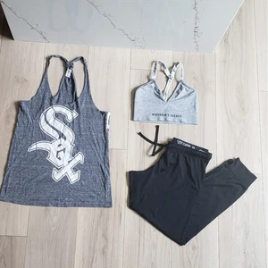 Damen Sportbekleidungspaket S/M Pink MLB White Sox Tank VS Bralette & schwarze Jogginghose - Bild 1 von 14
