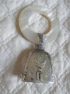 Antique Birth Record Date Sterling Silver Plate Baby Rattle Bell Clock 1941 - Picture 1 of 6