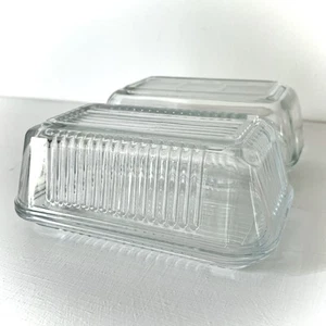 2 Pasabahce & Arocoroc Vintage Glass Butter Dish w Lid Lot Mint Condition France - Picture 1 of 3