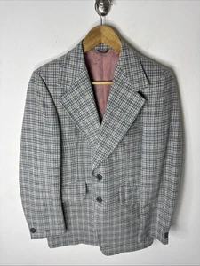 Vintage 1970s Sears Men’s Store Wool Sport Coat Blue Gray Check Plaid Men 36 - Picture 1 of 7