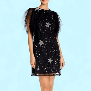 Vestido de cóctel AIDEN MATTOX NUEVO CON ETIQUETAS estrella adornado malla negra para mujer 6 Año Nuevo 2F - Imagen 1 de 17