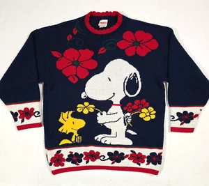 VINTAGE SNOOPY AND FRIENDS STRICK PULLOVER DAMEN L WOODSTOCK 90er USA BLUMEN - Bild 1 von 12