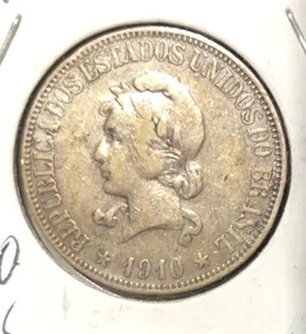 1910 Brazil  1000 Reis .900 Silver Coin-KM#507 - Picture 1 of 4