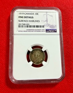 1919 CANADA TEN CENTS NGC FINE DETAILS SURFACE HAIRLINES - Picture 1 of 2
