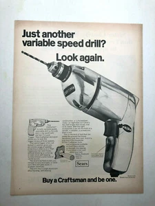 Taladro de velocidad variable Craftsman 1135 1969 original impresión AD tienda de arte herramientas Sears - Imagen 1 de 1
