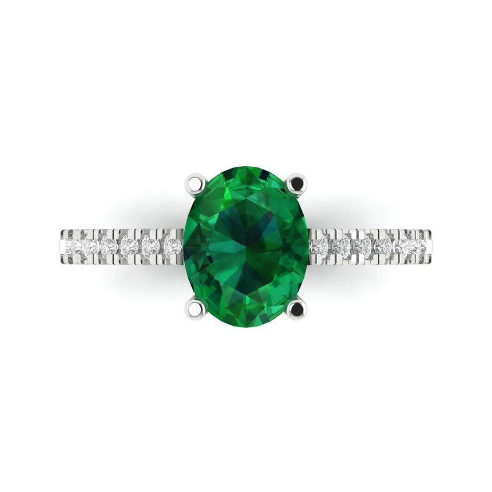 2.21 cttw Oval-Cut Simulated Emerald Solitaire Engagement Ring (14K White Gold) - Image 1 of 4