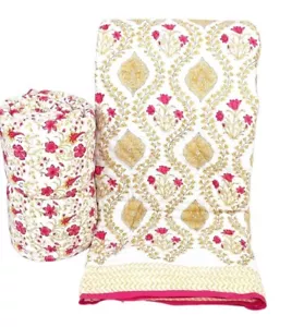 100%Cotton Handmade Indian Bedspread Razai Blanket Throw Reversible Winter Quilt - Picture 1 of 1