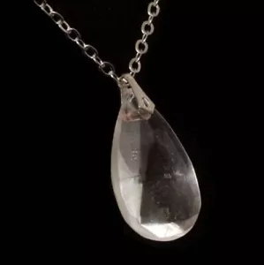 Collana catena argento ceco vintage ciondolo a goccia trasparente perlina di vetro - Foto 1 di 4