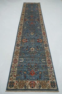 3 x 12 ft Blue Bidjar Afghan Hand knotted Transitional Oriental Runner Rug - Picture 1 of 16