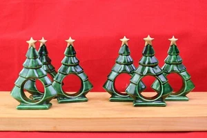 Vintage Weihnachtsbaum 4 3/8" Serviettenringe Gold Stern 6er Set - Bild 1 von 5