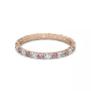 Round Eternity Rhodolite Garnet White Cz 925 Sterling Silver Rose Plated Ring - Picture 1 of 7