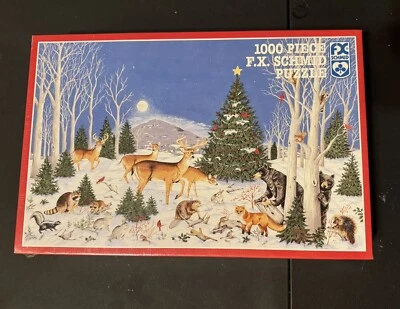 Woodland Christmas Jigsaw Puzzle FX Schmid Forest Animals 1000 Pieces 1991 New - Image 1 of 4