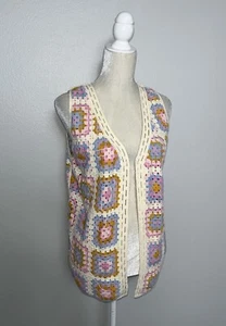House of Harlow 1960 Granny Square Knit Colorful Crochet Knit Open Vest New OS - Picture 1 of 7