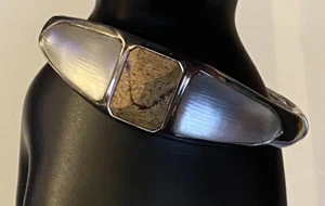 Vtg alexis bittar Signed Lucite Jasper Mirror Silver Tone Hinged Bangle Bracelet - Picture 1 of 24