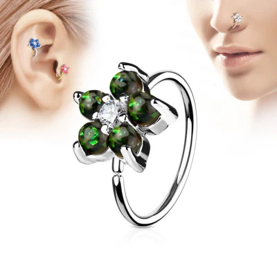 Anillos de nariz de aro Daith ajustados torre tragus hélice oreja flor circonita cúbica ópalo 20G Foto 1 de 2