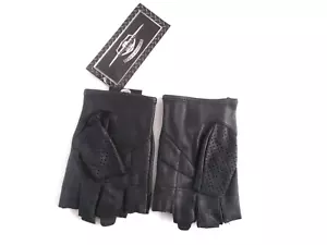 PAIR WOMEN'S LEATHER BOULEVARD SIZE M MOTORCYCLE OPEN FINGERS BLACK GLOVES - Picture 1 of 3