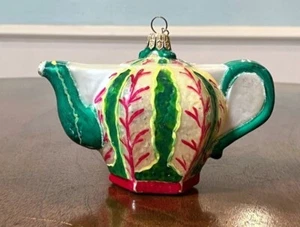 Vintage Metropolitan Museum of Art Cavolo Teiera Decorazione Natalizia Vetro Soffiato - Foto 1 di 3