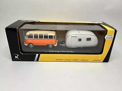 K-Line Kruisers Die Cast 1:43 Volkswagen Bus Samba w/ Travel Trailer K-94451 - Image 1 of 3