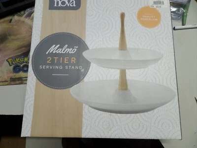 Nova 2-Tier High Tea Cake Fruit Cheese Cupcake Serving Stand Platter Porcelain - Image 1 of 4