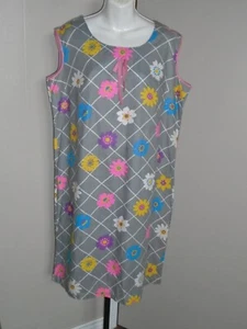 Ladies VTG 1960s Sleeveless Tent Dress Gray w/ Large Floral Design Sz XL/XXL NOS - Picture 1 of 11