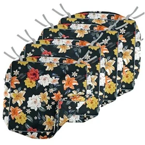 Outdoor Patio Chair Seat Cushion Covers 4 Pack-20"W x 18"D x 4"H Floral Black - Picture 1 of 8