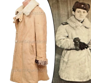 RED RKKA Army Sheepskin GUARD Coat Overcoat Soviet Fur TULUP USSR 54 size - Bild 1 von 18