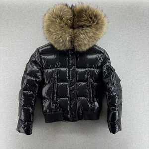SAM New York Jacket Girls 12 Goose Down Fur Trim Glossy Parka Black Outdoor - Picture 1 of 13
