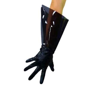 Women's Clear PVC Plastic Transparent Gloves Puff Sleeves Black Faux PU Leather - Picture 1 of 12