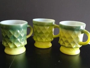 Set of 3 Fire King Anchor Hocking Green Kimberly Mugs Cups Textured Diamond - Picture 1 of 5