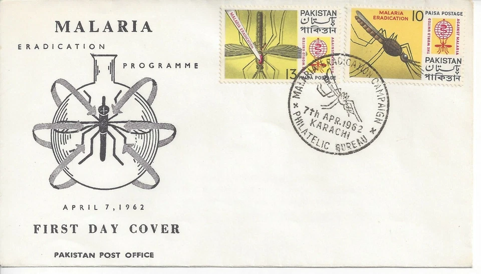 Postal History Pakistan Scott #160-161 FDC UN WHO Malaria 4/7/1962 Karachi - Image 1 of 1