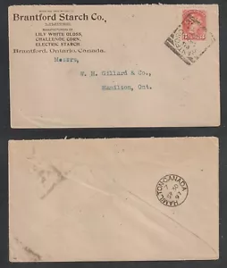 1897 Brantford Ontario Square Circle Cancelar en Brantford Starch Co. Ad. funda - Imagen 1 de 3