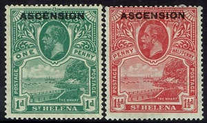 ASCENSION 1922 KGV ST HELENA PICTORIAL ½D AND 1½D - Picture 1 of 2