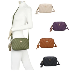 Bolso de hombro bandolera acolchado en V pequeño para mujer niña cuero sintético Reino Unido - Imagen 1 de 19