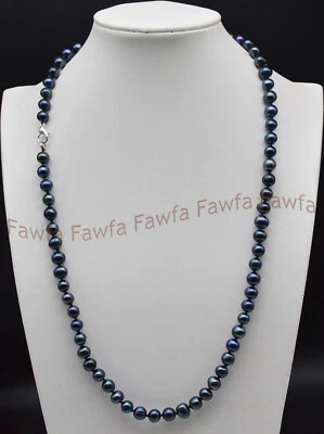 7-8/8-9 毫米天然彩虹黑色 Akoya 淡水珍珠串珠项链 16-48 英寸 — 第 1/4 张图片