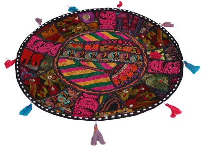 22" Pillow/Seat Cover Throw/Bean Bag Large With Bohemian Patchwork Cover Black - Image 1 of 3